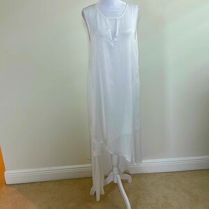 BCBG Maxazria Sleeveless White Dress Showing A Modern Asymmetrical Hem, Size: M